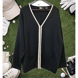 Vintage Letters Zip Up Cardigan Mens XXL Black Wool Blend Knit Grandpacore